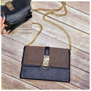 Aldo Suede/Leather Gold Chain Crossbody Purse Button/Magnet Closure